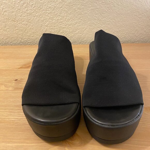 Black, platform, wedge fabric slide shoe. Platform height 1.75 inches, Size 10. - Picture 4 of 13